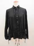 Y's YOHJI YAMAMOTO (ワイズ　ヨウジヤマモト) コットン薄ツイル製品柔軟洗い前ギャザー長袖ブラウス:ブラック