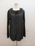 Y's YOHJI YAMAMOTO (ワイズ　ヨウジヤマモト) 6ozデニム配色ST製品洗いギャザー衿シャツ:ブラック