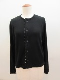 Y's YOHJI YAMAMOTO (ワイズ　ヨウジヤマモト) ウールテレコ×水玉チュール袖口重ね前開きカーディガン:ブラック
