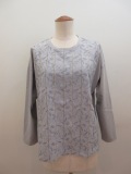 KEI Hayama PLUS(ケイハヤマプリュス) スモールリーフ刺繍ストライプ×パウダリー天竺長袖Tシャツ:ブルー