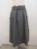 Y's YOHJI YAMAMOTO (ワイズ　ヨウジヤマモト) W/NY綾フラノWベルトスカート：ホワイト／ブラック