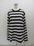 Y's YOHJI YAMAMOTO (ワイズ　ヨウジヤマモト) ボーダー天竺Y'sステッチロンT:ブラック／ホワイト