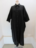 Y's YOHJI YAMAMOTO (ワイズ　ヨウジヤマモト) 薄ツイル七分袖ビッグシャツワンピース:ブラック