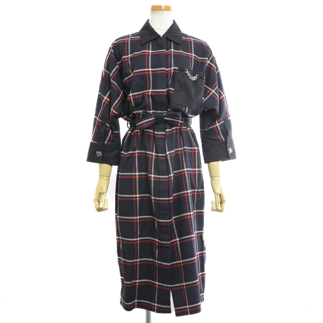エルメス チェック シャツドレス タータン モチーフ ベルト付き  