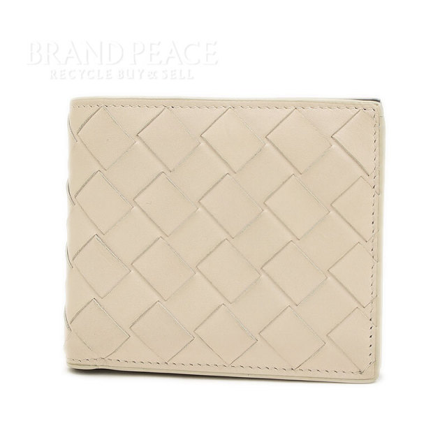 ボッテガヴェネタ イントレチャート 二つ折り財布 レザー アイボリー  