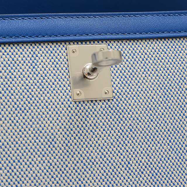【25AW☆人気】HERMES ウールポプリン ブルー エルメス27 2WAYバッグ 14142 ブルーゼフィール シルバー金具 A