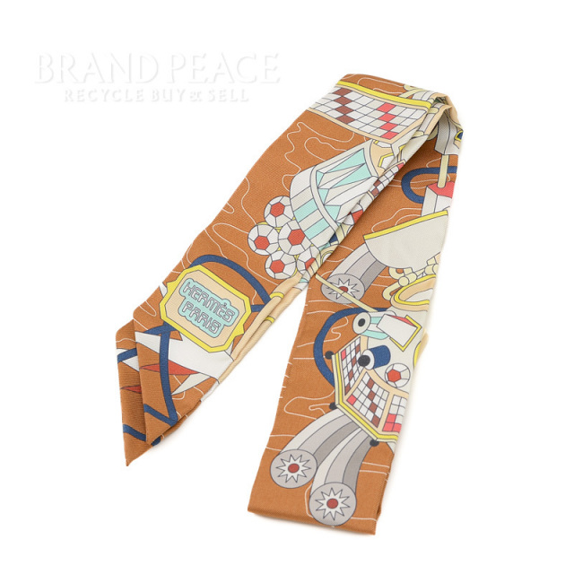 エルメス ツイリー スカーフ オデッセイ ODYSSEY ブラウン シルク100  