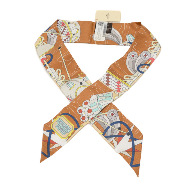 エルメス ツイリー スカーフ オデッセイ ODYSSEY ブラウン シルク100  