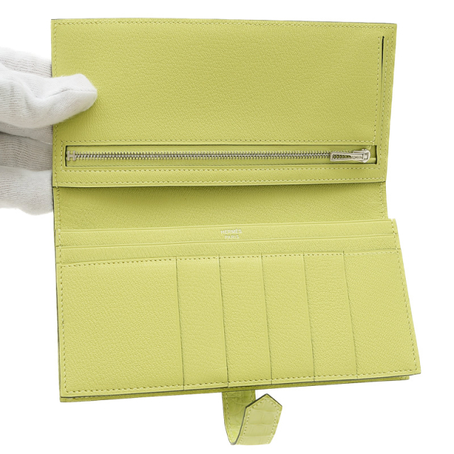 HERMES エルメス 長財布 ベアンスフレ ゴールド クロコダイル