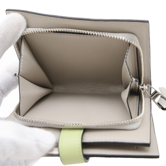 極美品  LOEWE  ロエベレザーコンビグローブ ロエベ コンパクト ジップ ウォレット レザー グレー C660Z41X01