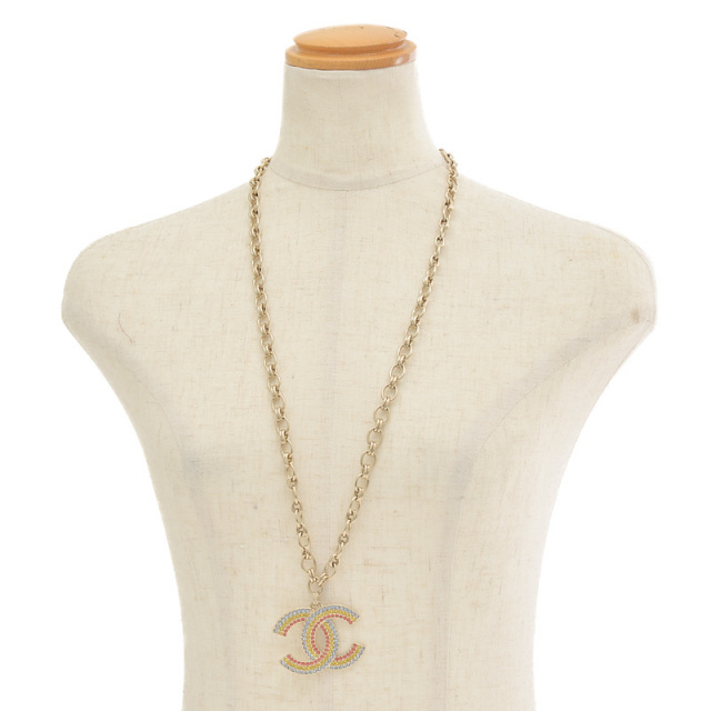 シャネル ココマーク ネックレス レインボー ゴールド/ブルー/イエロー  