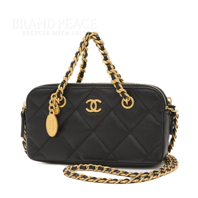 シャネル マトラッセ フォンケース チェーンウォレット キャビアスキン  