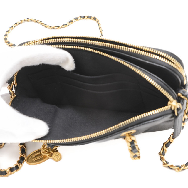 シャネル マトラッセ フォンケース チェーンウォレット キャビアスキン  