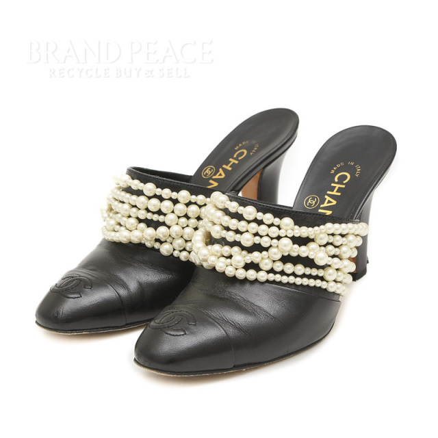 CHANEL シャネル パール サテン ココマーク サンダル ミュール CHANEL シャネル パール サテン ココマーク サンダル ミュール