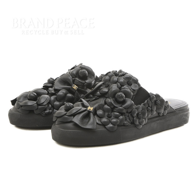 CHANEL シャネル ビーチサンダル カメリア 黒 37 【中古】(65715