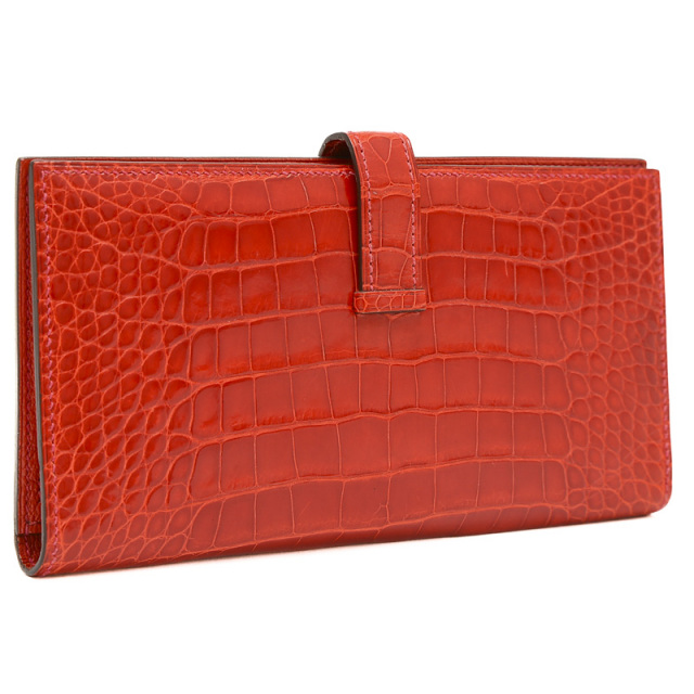 エルメス ベアン クラシック 長財布 アリゲーター ゼラニウム 赤  