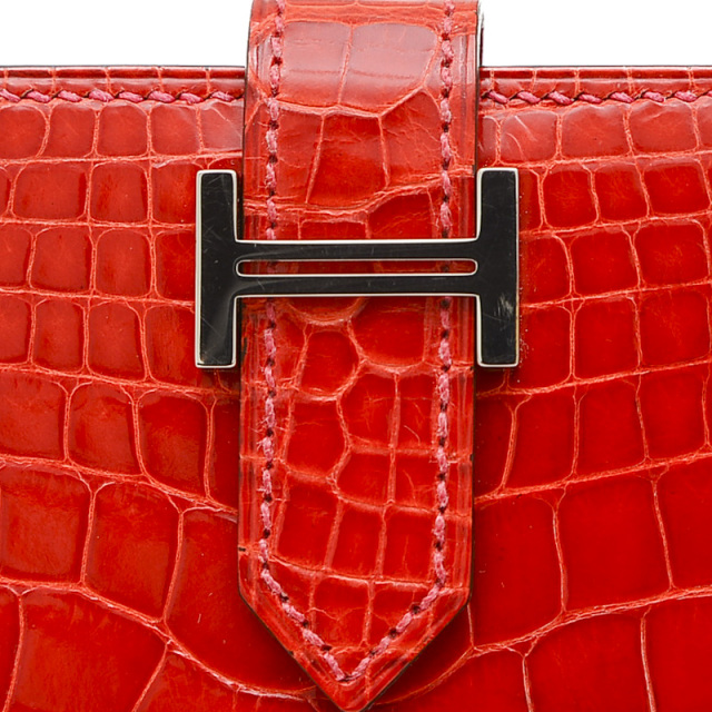 エルメス ベアン クラシック 長財布 アリゲーター ゼラニウム 赤  