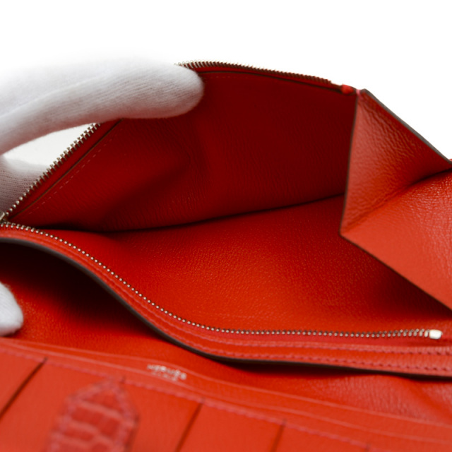 エルメス ベアン クラシック 長財布 アリゲーター ゼラニウム 赤  