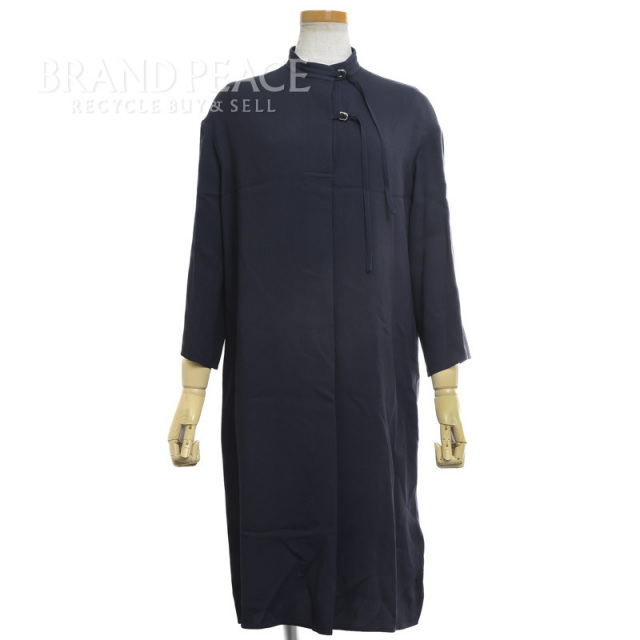 HERMES エルメス バンドカラー ワンピース レーヨン/シルク ネイビー  