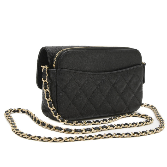 シャネル マトラッセ フォンケース チェーンウォレット キャビアスキン  