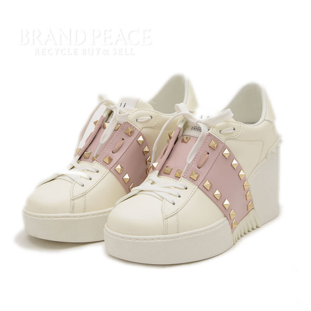 ヴァレンティノ ウエッジ スニーカー カーフ ホワイト/ピンク スタッズ  