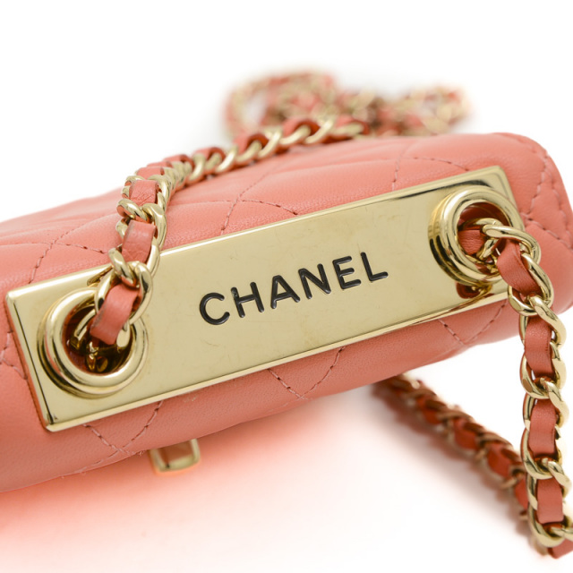 【使用頻度少】 CHANEL シャネル ラムスキン ピンクベージュ ゴールド シャネル マトラッセ ミニ チェーンショルダー ラムスキン