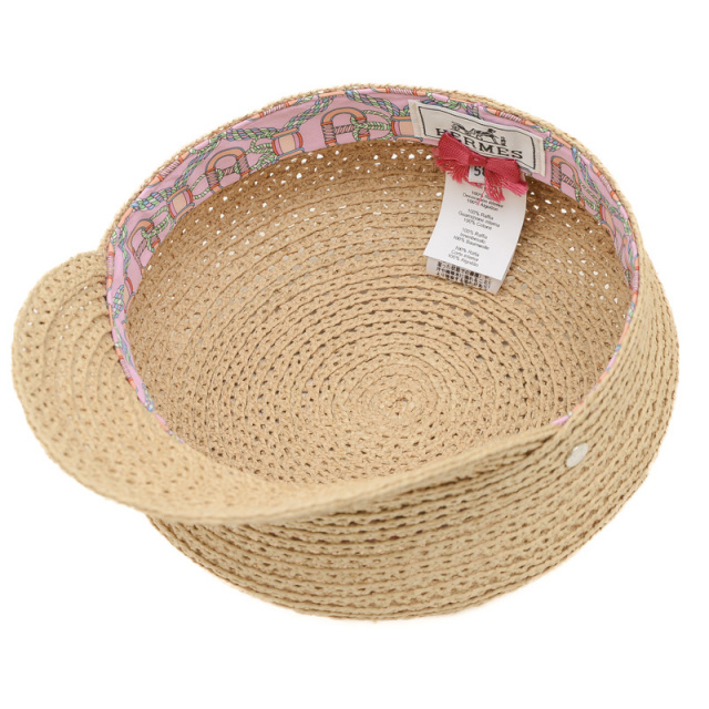 エルメス キャスケット ガラテ セリエボタン ラフィア 帽子 ナチュラル  