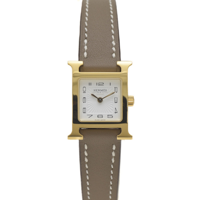 HERMES エルメス ミニHウォッチ HH1.101 ロングベルト エルメス Hウォッチ ミニ レディース 白文字盤 ゴールド金具 革