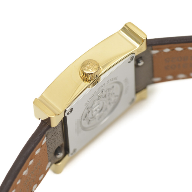 HERMES エルメス ミニHウォッチ HH1.101 ロングベルト エルメス Hウォッチ ミニ レディース 白文字盤 ゴールド金具 革