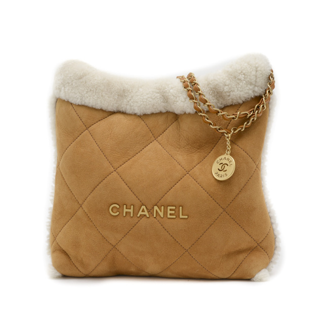 シャネル シャネル22 ムートン スエード ブラウン チェーンショルダー  
