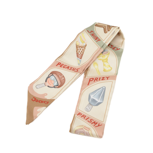 エルメス ツイリー スカーフ FUNNY ICE CREAM ベージュ/ピンクブロンズ  