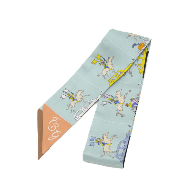 エルメス ツイリー 馬車 イエロー グリーン シルク レディース HERMES  