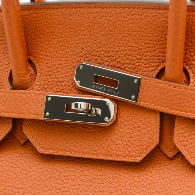 エルメス バーキン35 トゴ オレンジ シルバー金具 R刻印 HERMES