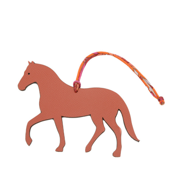 エルメス プティアッシュ バッグチャーム 馬 レザー オレンジ/ブラウン  