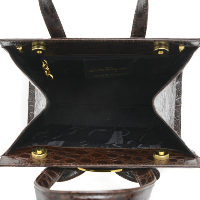 未使用フェラガモヴァラ　リボン　トゥクロコ型押し フェラガモ ヴァラリボン クロコ型押し 2WAYハンドバッグ