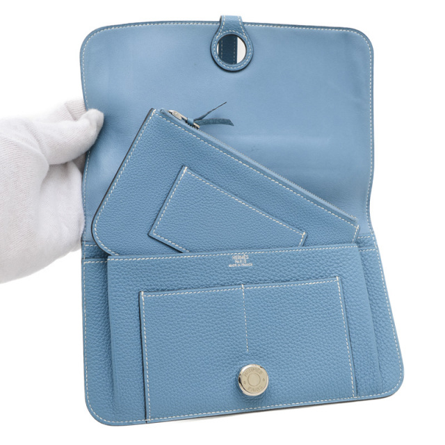 エルメス ドゴンGM 長財布 トゴ ブルージーン シルバー金具 G刻印 HERMES 
