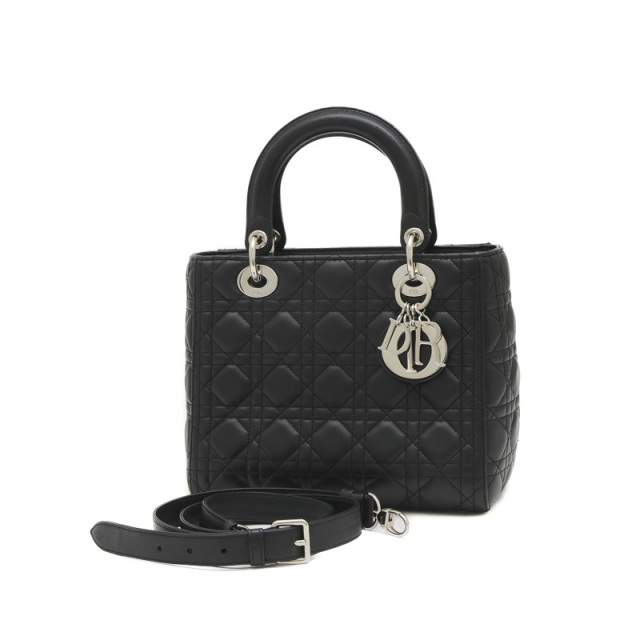Dior レディディオール ブラック カナージュ レザー ハンドバッグ 2way クリスチャンディオール レディディオール カナージュ レザー