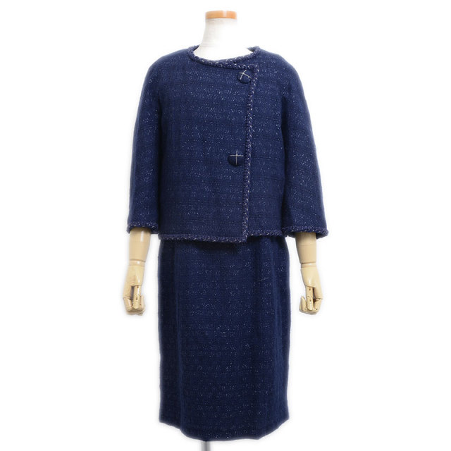 CHANEL 06C フリンジツイードジャケット ネイビー 38 八分袖 紺 CHANEL 06C フリンジツイードジャケット ネイビー 38 八分袖 紺