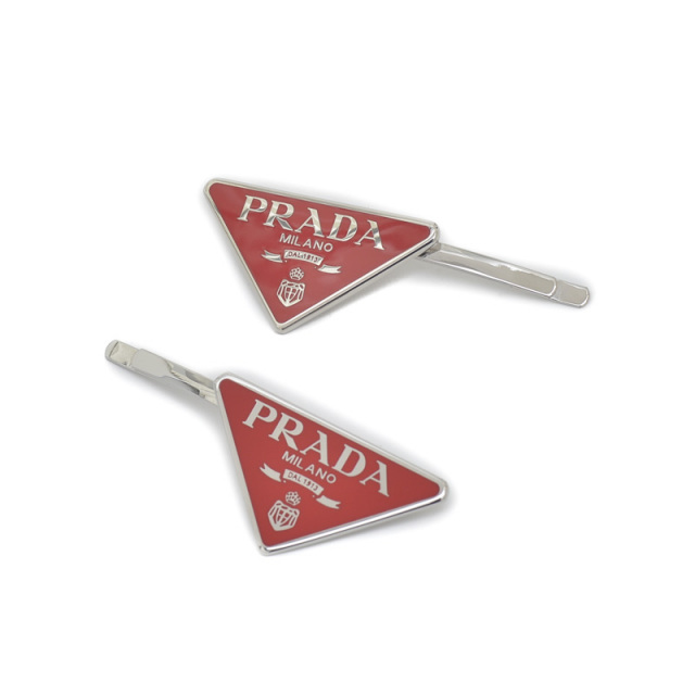 プラダ トライアングル ヘアピン シルバー/レッド 1IF051 PRADA