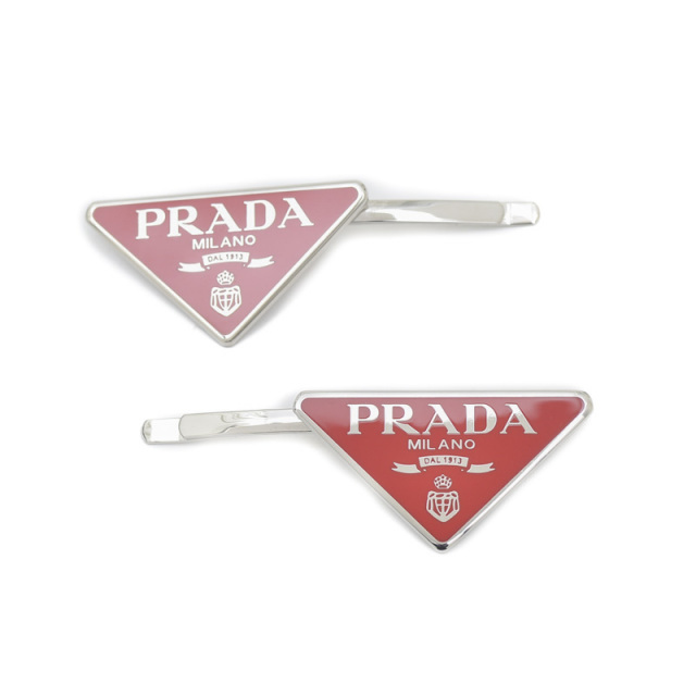 プラダ トライアングル ヘアピン シルバー/レッド 1IF051 PRADA