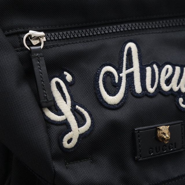 グッチ タイガーヘッド バックパック 刺繍 ナイロン ブラック