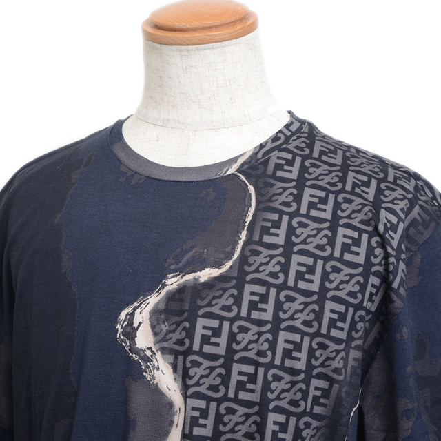 FENDI フェンディ Tシャツ ズッカ柄 コットン ネイビー/ブラック