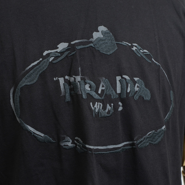 プラダ Tシャツ ロゴ コットン ブラック メンズ XXLサイズ