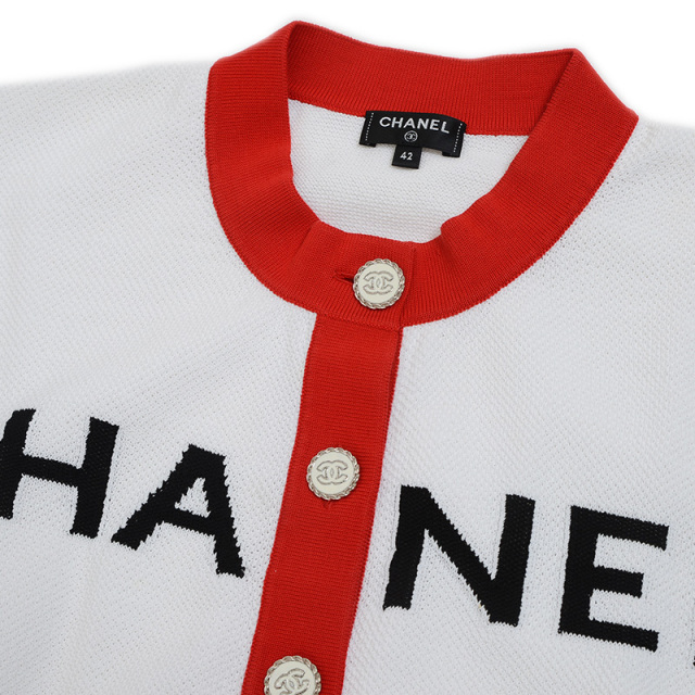 CHANEL - CHANEL シャネル カーディガン ロゴ シャネル カーディガン ロゴ ホワイト/レッド レディース 42