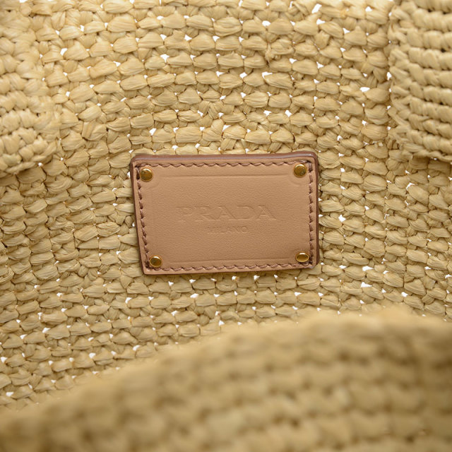 PRADA ラフィア トートバック 1BG454 プラダ スモール トートバッグ ラフィア ベージュ/ブルー 1BG454