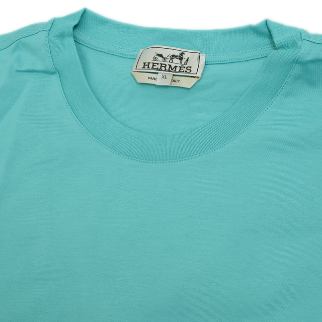 エルメス Tシャツ 無地 コットン ターコイズブルー メンズ XL