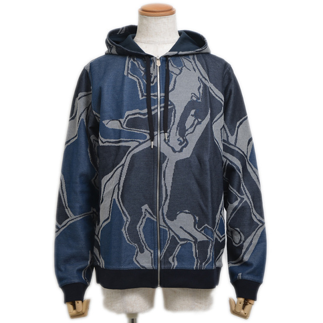 【限定入荷】HERMES フーデッドジップアップ・パーカ コットン エルメス フーデッド ジップアップパーカ コットン ネイビー