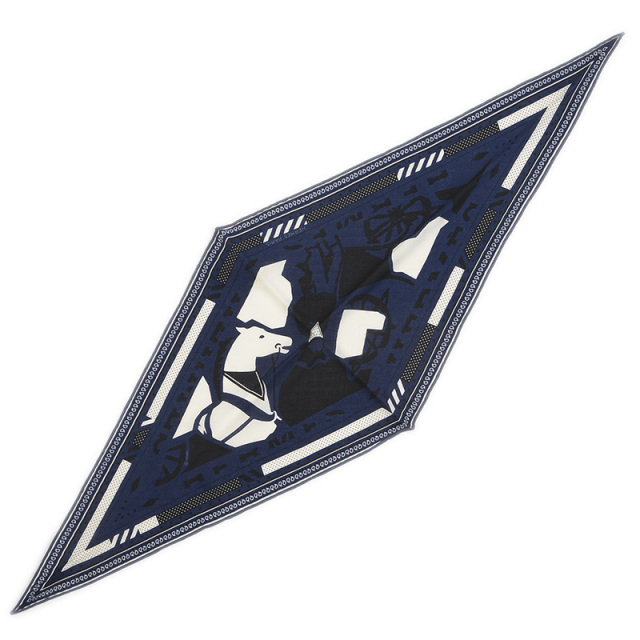 エルメス ロザンジュ ミニ パズル2 スカーフ ネイビー カシミア70  