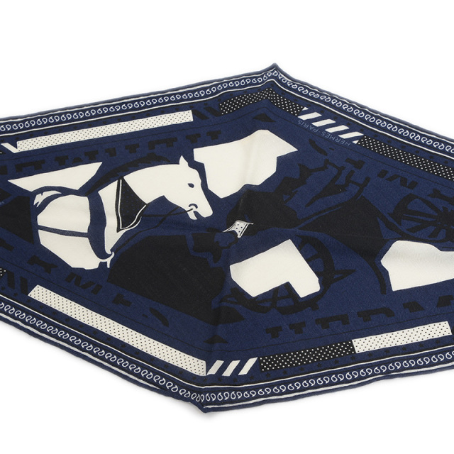 エルメス ロザンジュ ミニ パズル2 スカーフ ネイビー カシミア70  