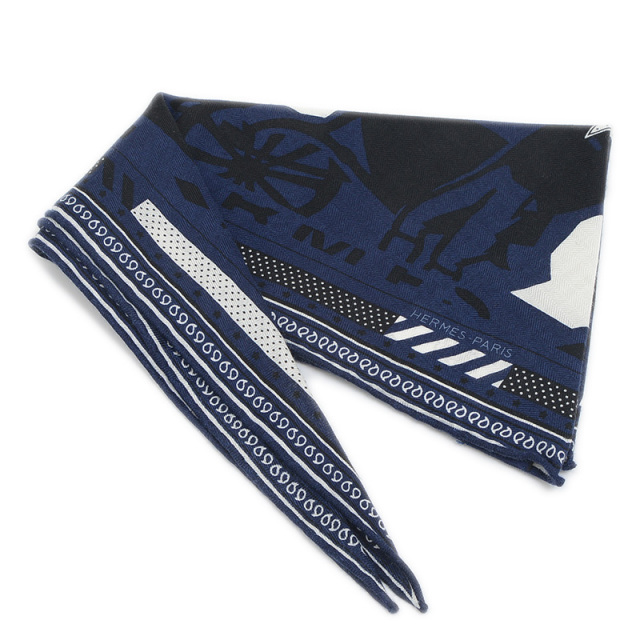 エルメス ロザンジュ ミニ パズル2 スカーフ ネイビー カシミア70  